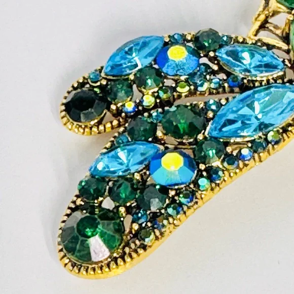 Stunning Huge Gold Tone Dragonfly Brooch with Green and Blue Rhinestones - Picture 4 of 5